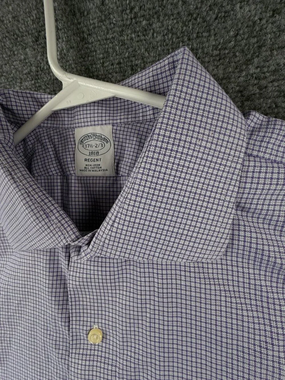 Brooks Brothers Non Iron Button Up Shirt Men Purple Check 17.5 32/33 Regent